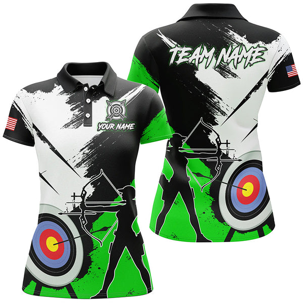 Maxcorners Personalized Grunge Archery Polo And 1/4 Zip Shirts For Men Custom Archery Team Jerseys |Green