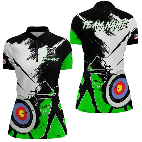 Maxcorners Personalized Grunge Archery Polo And 1/4 Zip Shirts For Men Custom Archery Team Jerseys |Green