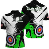 Maxcorners Personalized Grunge Archery Polo And 1/4 Zip Shirts For Men Custom Archery Team Jerseys |Green