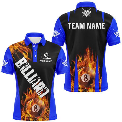 Maxcorners Personalized Flame 8 Ball Pool Fire Billiard Shirts For Men Custom Blue And Black Billiard Jerseys