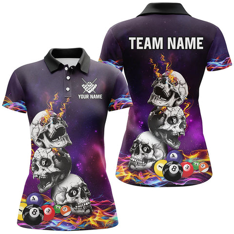 Maxcorners Personalized Funny Skull Colorful Billiard Balls Jerseys Unique 3D Billiard Shirts