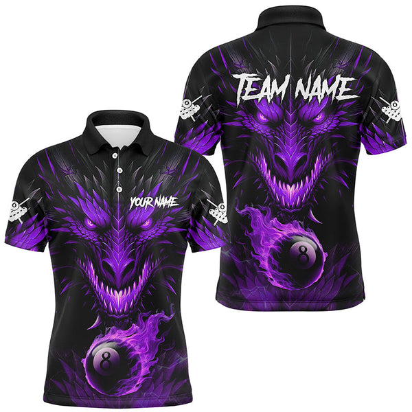 Maxcorners Personalized Dragon 8 Ball Fire Flame 3D Billiard Shirts, Billiard League Team Jerseys |Purple