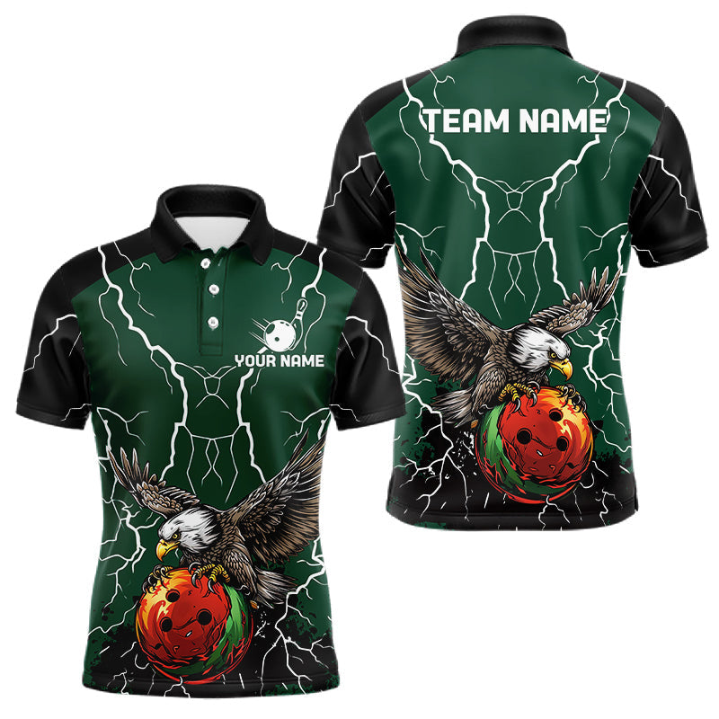 Maxcorners Thunder Lightning Storm Custom Eagle Bowling Shirts For Men Personalized Bowling Team Jersey |Green