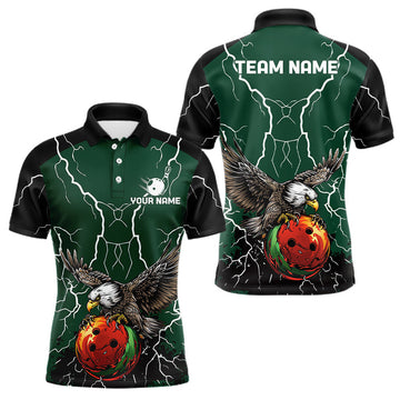 Maxcorners Thunder Lightning Storm Custom Eagle Bowling Shirts For Men Personalized Bowling Team Jersey |Green