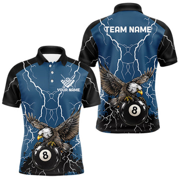 Maxcorners Blue 8 Ball Pool Thunder Lightning Storm Eagle Billiard Shirts For Men Custom Billiard Team Jersey