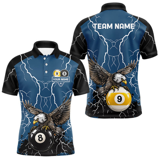 Maxcorners Blue 8 Ball 9 Ball Pool Lightning Storm Custom Eagle Billiard Shirts For Men Billiard Team Jersey
