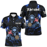 Maxcorners Blue Skull Thunder Lightning Us Flag Darts Jersey Customized Name, Team Name 3D Shirt Unisex