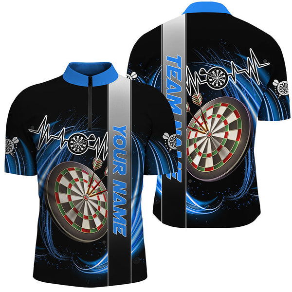 Maxcorners Blue Swirl Dartboard Heartbeat Line Darts Jersey Customized Name, Team Name 3D Shirt Unisex