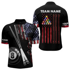 Maxcorners American Flag Smoke 8 Ball Pool Billiard Shirt For Men And Women Custom Patriotic Billiard Team Jersey