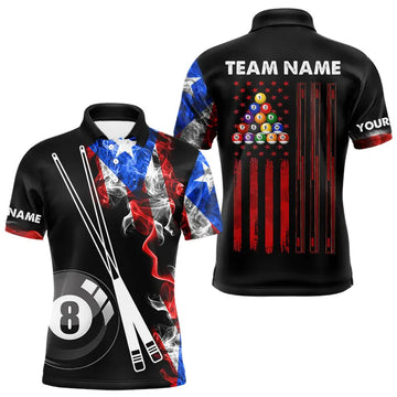 Maxcorners Personalized Us Flag Smoke 8 Ball Pool Billiard Shirt For Men And Women Custom Patriotic Billiard Team Jersey
