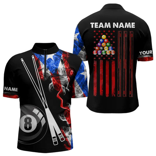 Maxcorners Personalized Us Flag Smoke 8 Ball Pool Billiard Shirt For Men And Women Custom Patriotic Billiard Team Jersey