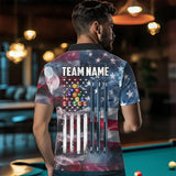 Maxcorners Personalized Smoke Usa 8 Ball Pool Billiard Shirts For Men, Patriotic American Team Billiard Jersey