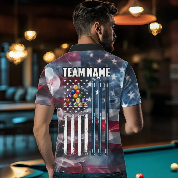 Maxcorners Personalized Smoke Usa 8 Ball Pool Billiard Shirts For Men, Patriotic American Team Billiard Jersey