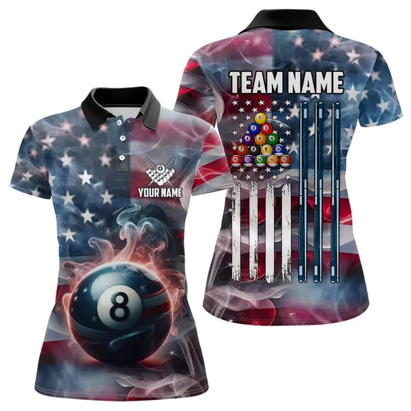 Maxcorners Personalized Smoke Usa 8 Ball Pool Billiard Shirts For Men, Patriotic American Team Billiard Jersey