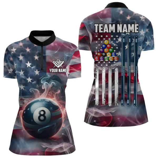 Maxcorners Personalized Smoke Usa 8 Ball Pool Billiard Shirts For Men, Patriotic American Team Billiard Jersey