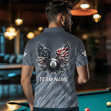 Maxcorners Personalized Funny 8 Ball Wings Us Flag Grey Billiard Shirts For Men, Patriotic Billiard Jerseys