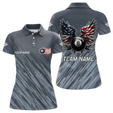 Maxcorners Personalized Funny 8 Ball Wings Us Flag Grey Billiard Shirts For Men, Patriotic Billiard Jerseys