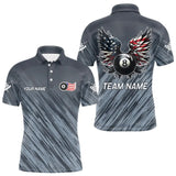 Maxcorners Personalized Funny 8 Ball Wings Us Flag Grey Billiard Shirts For Men, Patriotic Billiard Jerseys