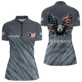Maxcorners Personalized Funny 8 Ball Wings Us Flag Grey Billiard Shirts For Men, Patriotic Billiard Jerseys