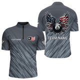 Maxcorners Personalized Funny 8 Ball Wings Us Flag Grey Billiard Shirts For Men, Patriotic Billiard Jerseys