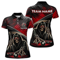 Maxcorners Red Grim Reaper 8 Ball Pool Billiard Shirts For Men Custom Billiard Team Jerseys Polo & 1/4 Zip