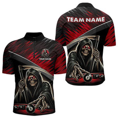 Maxcorners Red Grim Reaper 8 Ball Pool Billiard Shirts For Men Custom Billiard Team Jerseys Polo & 1/4 Zip