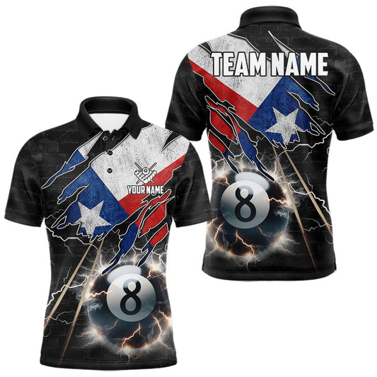 Maxcorners Texas Flag Lightning 8 Ball Billiard Pool Shirts For Men Custom Patriotic Billiard Team Jersey
