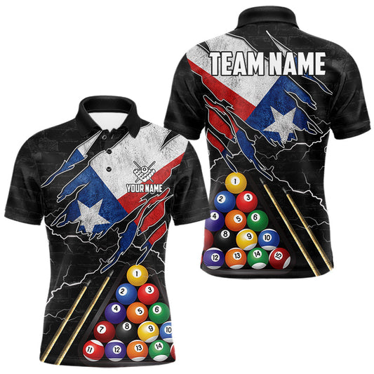 Maxcorners Personalized Texas Flag 8 Ball Billiard Pool Shirts For Men Custom Patriotic Billiard Team Jersey