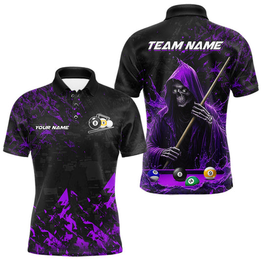 Maxcorners Personalized Purple Grim Reaper 8 Ball 9 Ball Billiard League Shirt For Men Custom Pool Team Jersey