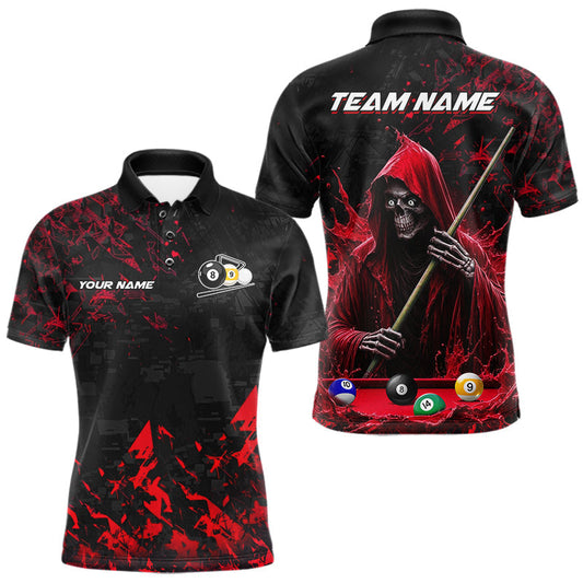 Maxcorners Personalized Red Grim Reaper 8 Ball 9 Ball Billiard League Shirt For Men Custom Pool Team Jersey