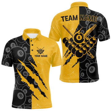 Maxcorners Custom Grunge Yellow Black 8 Ball Pool Billiard Shirt For Men, Billiard Team Jersey Polo & 1/4 Zip LM1508