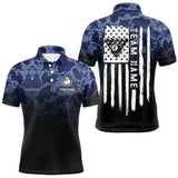 Maxcorners Black And Blue Camo American Flag 8 Ball Billiard Shirt For Men Custom Patriotic Pool Team Jersey LM1610