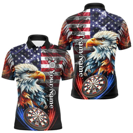 Maxcorners American Flag Smoke Eagle Darts Shirt For Men Custom Patriotic Darts Jersey Team Polo, 1/4 Zip LM0404