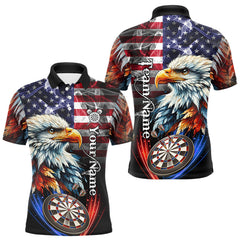 Maxcorners American Flag Smoke Eagle Darts Shirt For Men Custom Patriotic Darts Jersey Team Polo, 1/4 Zip MT1511