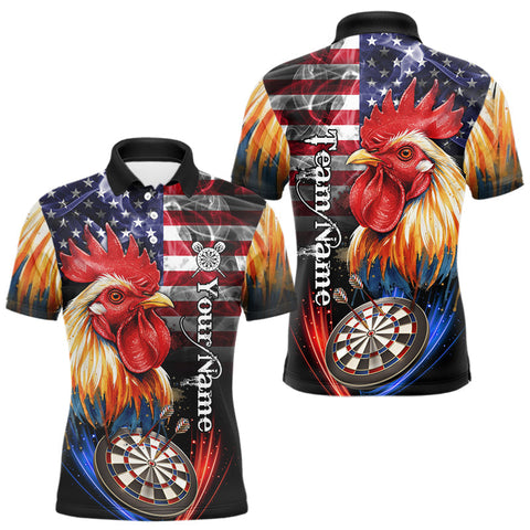 Maxcorners American Flag Smoke Rooster Darts Shirt For Men Custom Patriotic Darts Jersey Team Polo, 1/4 Zip MT1511