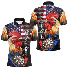 Maxcorners American Flag Smoke Rooster Darts Shirt For Men Custom Patriotic Darts Jersey Team Polo, 1/4 Zip MT1511