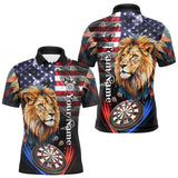Maxcorners American Flag Smoke Lion Darts Shirt For Men Custom Patriotic Darts Jersey Team Polo, 1/4 Zip MT1511