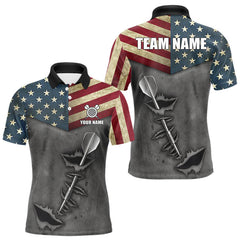 Maxcorners Personalized American Flag Steel Tip Dart Polo & 1/4 Zip For Men Custom Patriotic Darts Jersey LM2011