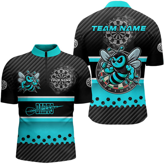 Maxcorners Black And Cyan Darts Bee Custom Name Darts Shirts For Men, Funny Darts Apparel, Best Darts Gifts