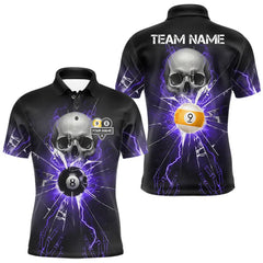 Maxcorners Purple Billiard 8 Ball & 9 Ball Skull Pool Shirt For Men Custom Glass Break Billiard Team Jersey TU1612