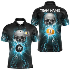 Maxcorners Turquoise Billiard 8 Ball & 9 Ball Skull Pool Shirt For Men Custom Glass Break Billiard Team Jersey TU1612
