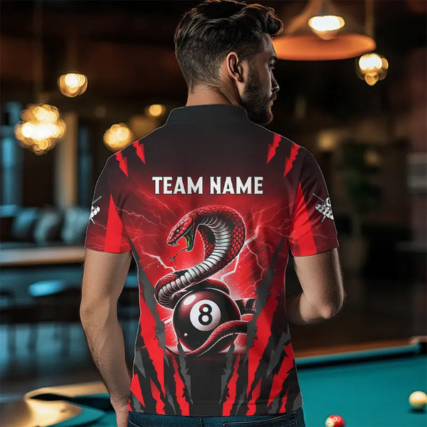 Maxcorners Personalized Thunder Lightning Cobra Snake Men Billiard Shirts, 8 Ball Billiard Team Jerseys |Red