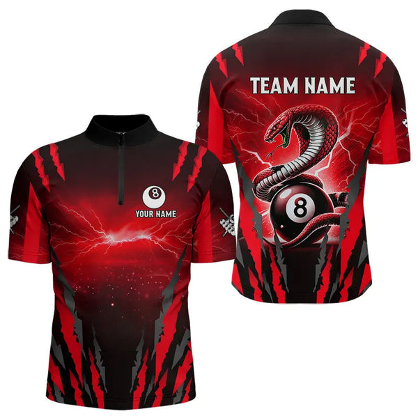 Maxcorners Personalized Thunder Lightning Cobra Snake Men Billiard Shirts, 8 Ball Billiard Team Jerseys |Red