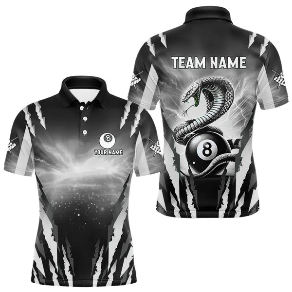 Maxcorners Personalized Thunder Lightning Cobra Snake Men Billiard Shirts, 8 Ball Billiard Team Jerseys |White