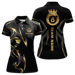 Maxcorners Customized 8 Ball Pool Crown Men Billiard Shirts, Gold And Black Billiard Team Shirt Pool Jerseys Lm173