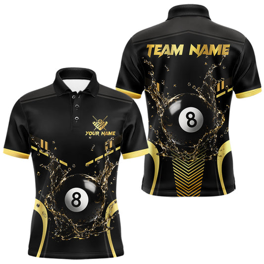 Maxcorners Personalized Black And Gold Billiard Water 8 Ball Pool Shirts For Men Custom Billiard Team Jersey