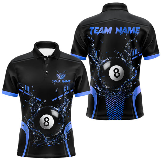 Maxcorners Personalized Black And Blue Billiard Water 8 Ball Pool Shirts For Men Custom Billiard Team Jersey