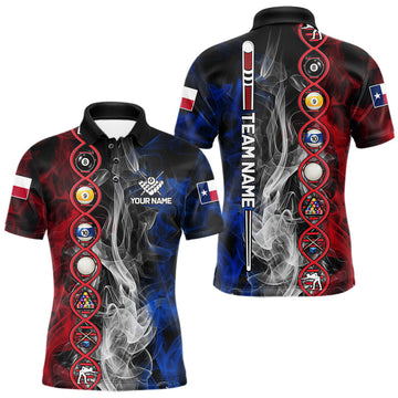Maxcorners Personalized Texas Flag Smoke DNA Pool Shirt For Men Custom Patriotic Billiard Team Jersey