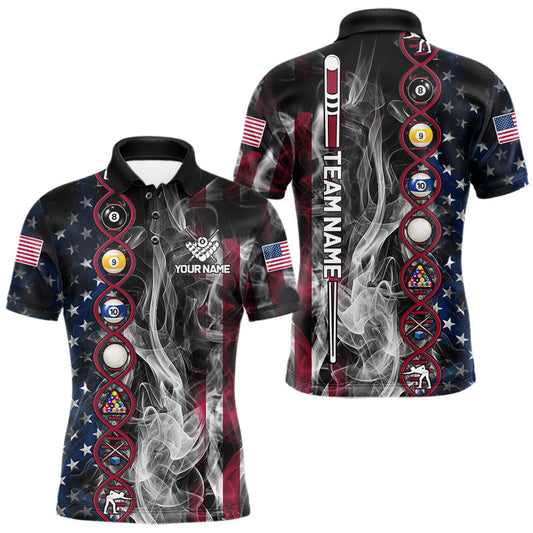 Maxcorners Personalized American Flag Smoke DNA Pool Shirt For Men Custom Patriotic Billiard Team Jersey LM0410