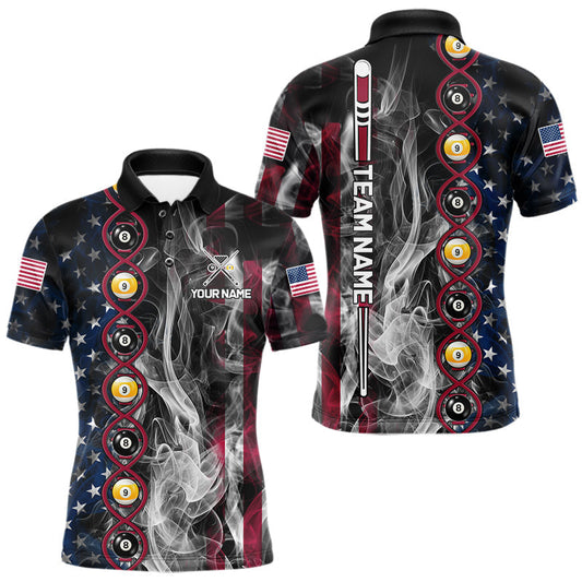 Maxcorners American Flag Smoke DNA Billiard 8 Ball & 9 Ball Shirts For Men Custom Funny Pool Team Jersey LM0410